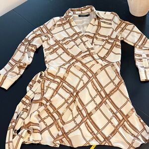 Ralph Lauren Cream and Brown Belt Print Dress